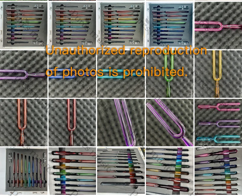 Crystal Tuning Fork Quartz Set Clear Colorful For Sound Healing Chakra Meditation
