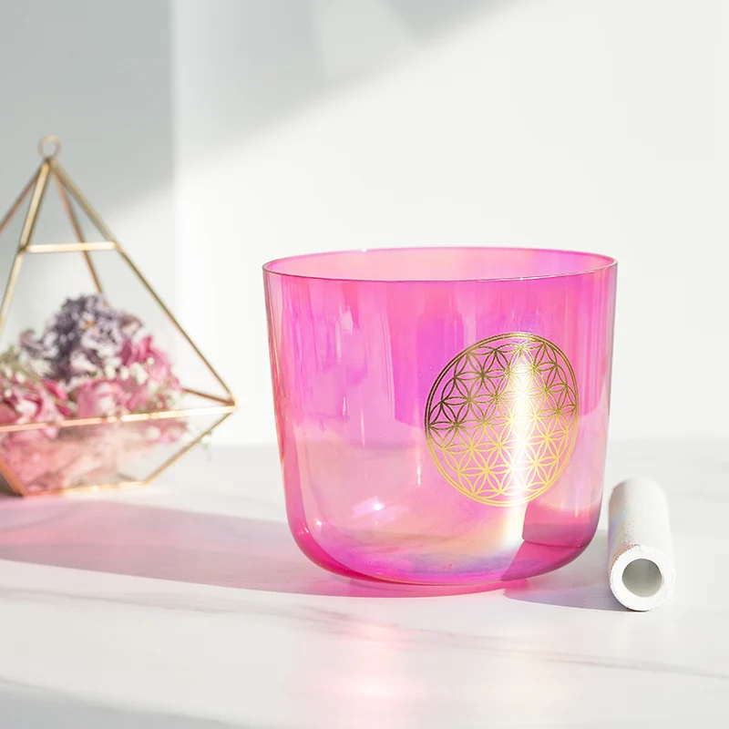 Flower of Life Clear Crystal Singing Bowl Alchemy Bowl For Sound Therapy Yoga Meditation