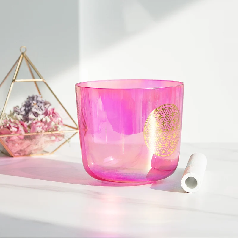 Flower of Life Clear Crystal Singing Bowl Alchemy Bowl For Sound Therapy Yoga Meditation