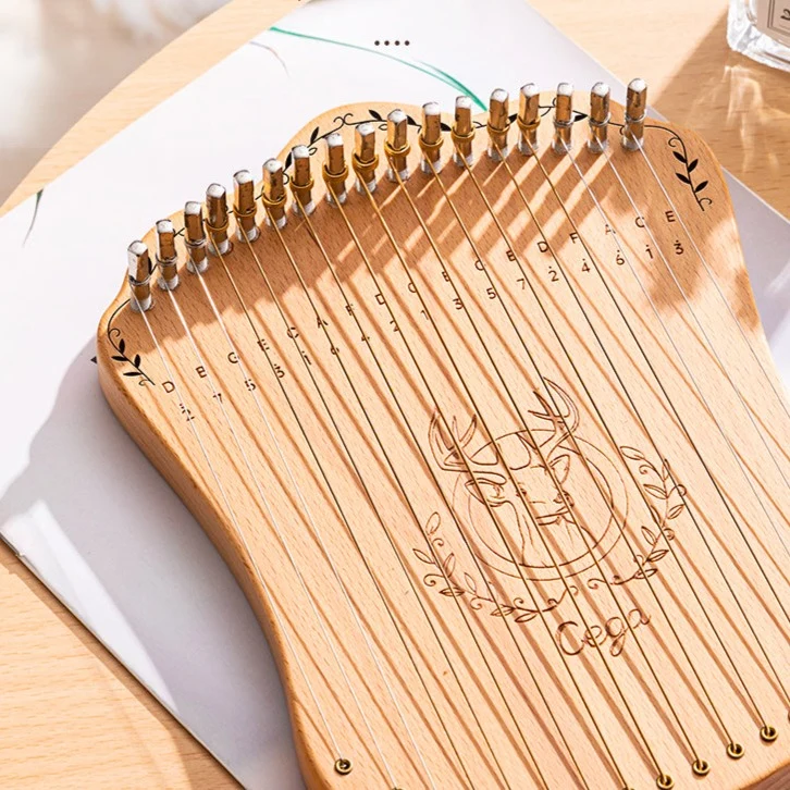 Harpika Miniature Finger Lyre Harp 17-String Portable Wooden Lyre Gift Instrument
