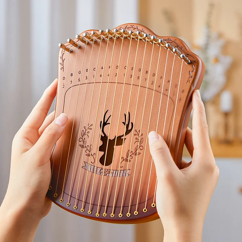 Harpika Miniature Finger Lyre Harp 17-String Portable Wooden Lyre Gift Instrument