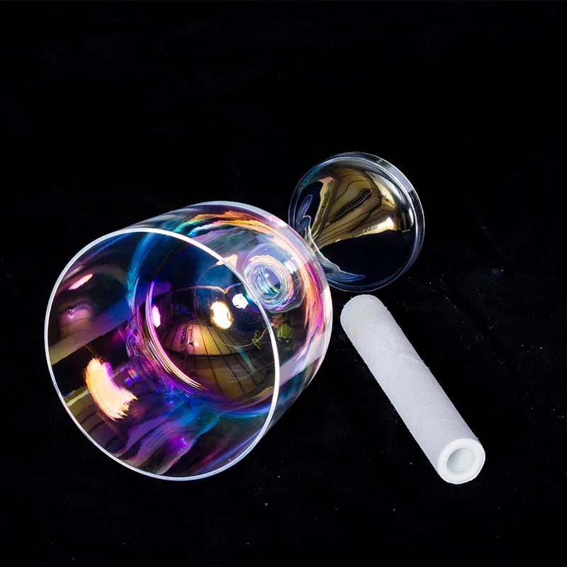 Colorful Clear Crystal Singing Grail Chalice Bowl Quartz For Yoga Sound Meditation