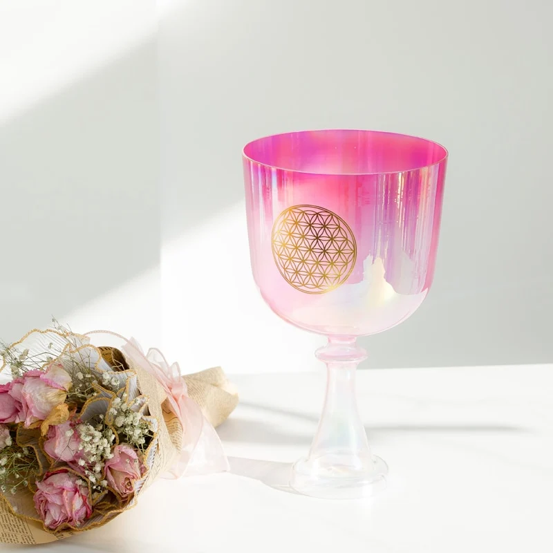 Flower of Life Rose Crystal Singing Chalice Grail For Sound Healing Meditation