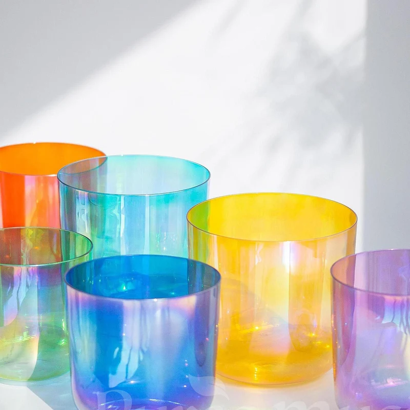 Alchemy Colorful Crystal Singing Bowl Set Clear 440/432Hz 7 Seven Chakra Sound Bath Bowl Set