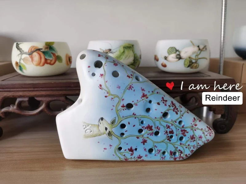 Hand Painted Triple Ocarina Alto C 21 Hole Collectible Playing Ocarina Instrument