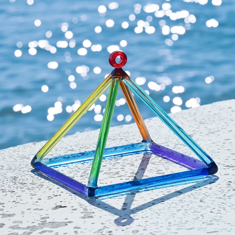 Rainbow Colorful Crystal Singing Pyramid Chakra Meditation Healing Triangle