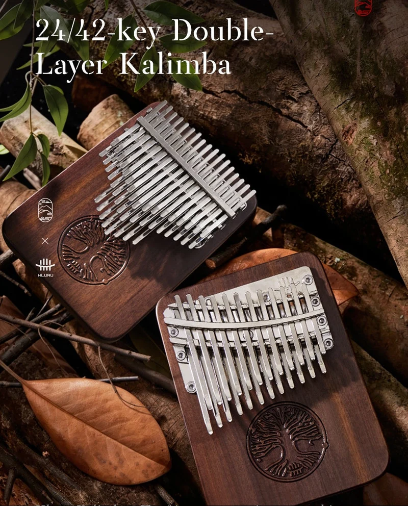 34 keys kalimba Hluru Tree of Life Thumb Piano Double Layer Black Walnut Chromatic Kalimba