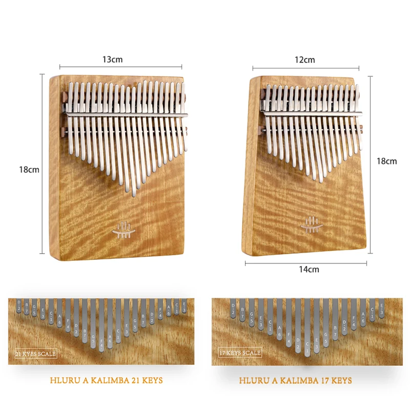 Hluru Phoebe Zhennan Kalimba 17-21 Key Golden Wave Grain Pattern Mbira Finger Thumb Piano Calimba