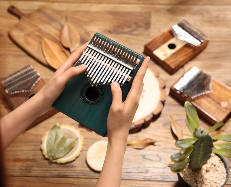 Hluru Retro 17 key Hollow Kalimba Front Middle Hole Thumb Piano Vintage Mahogany