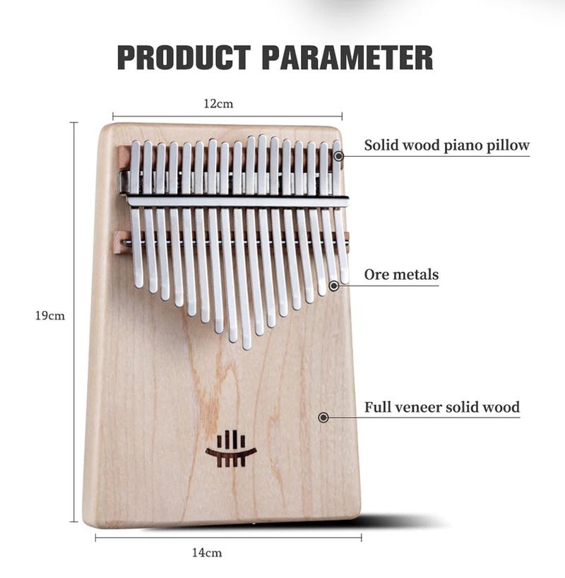 Hluru flat board classic 17 key solid kalimba thumb piano Maple Acacia Rosewood
