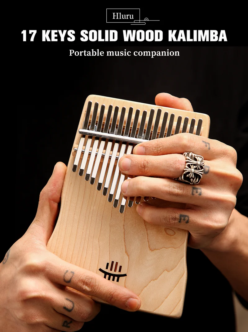 Hluru 17 Key Waist shape Armrest Kalimba Thumb Piano wooden plate mbira Walnut Maple