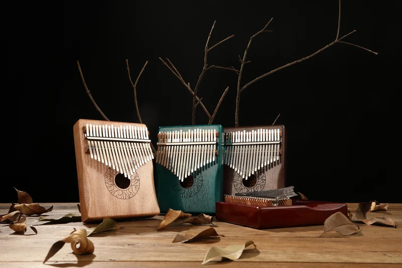 Hluru Huashu 21 Keys Lotus Hollow Kalimba Leaf Texture Mahogany Wood Thumb Piano