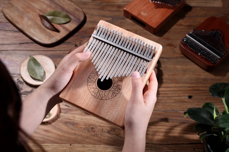 Hluru Huashu 21 Keys Lotus Hollow Kalimba Leaf Texture Mahogany Wood Thumb Piano
