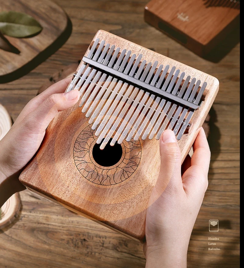 Hluru Huashu 21 Keys Lotus Hollow Kalimba Leaf Texture Mahogany Wood Thumb Piano