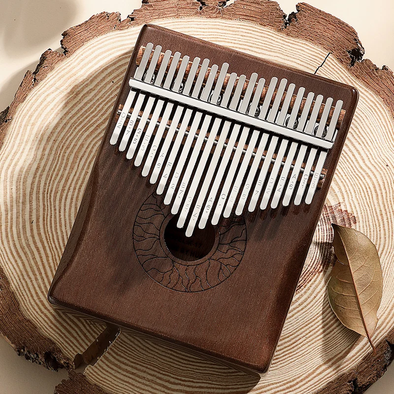 Hluru Huashu 21 Keys Lotus Hollow Kalimba Leaf Texture Mahogany Wood Thumb Piano