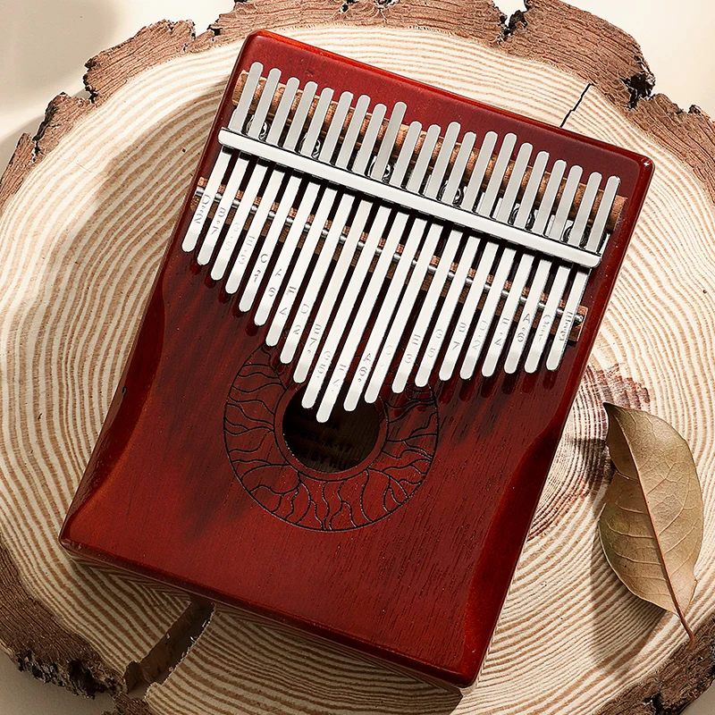 Hluru Huashu 21 Keys Lotus Hollow Kalimba Leaf Texture Mahogany Wood Thumb Piano