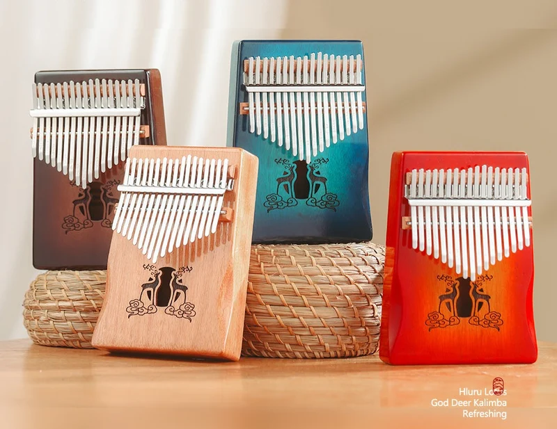 Hluru Huashu 17 Key Reindeer Hollow Kalimba Mahogany Wood Finger Thumb Piano