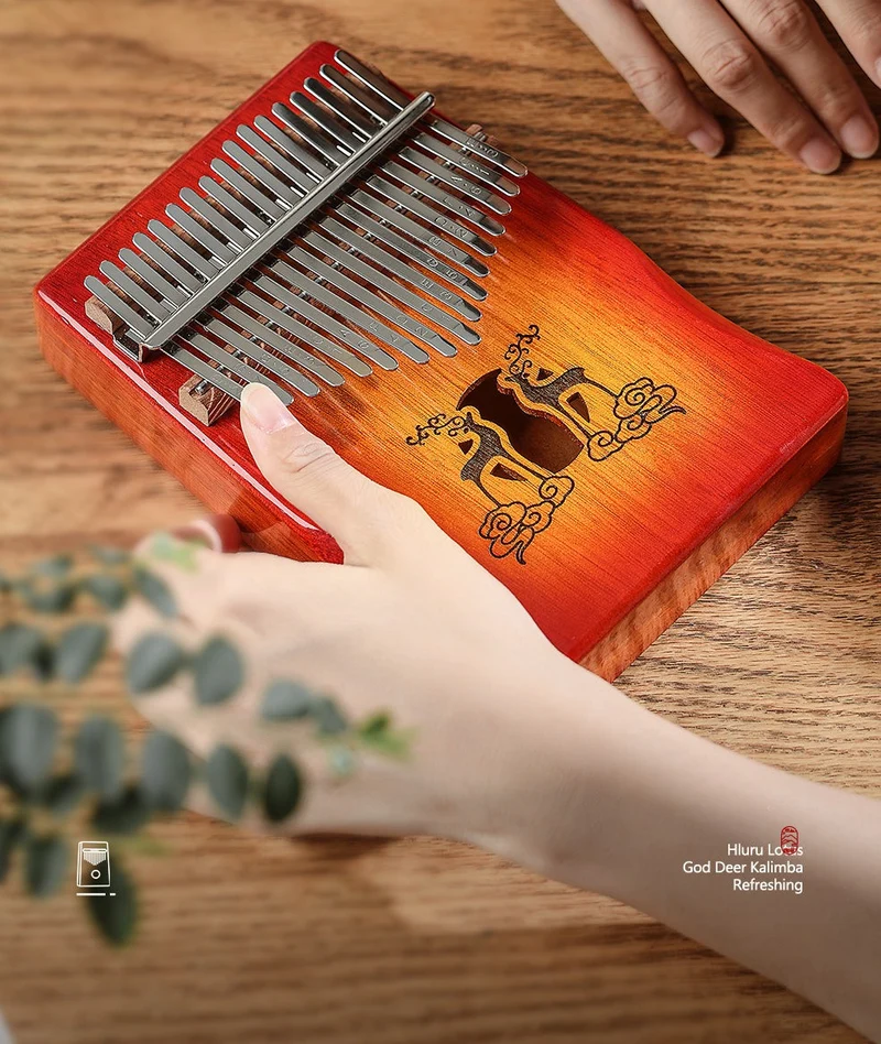 Hluru Huashu 17 Key Reindeer Hollow Kalimba Mahogany Wood Finger Thumb Piano