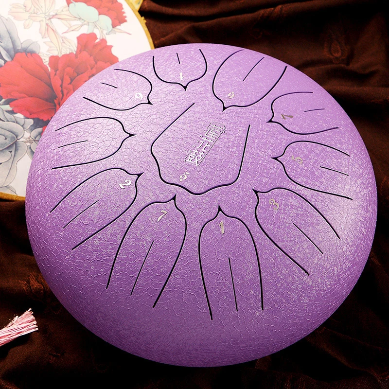 Hluru 10 Inch 11 Notes Lotus Steel Tongue Drum Ethereal Sound for Beginners & Stress Relief