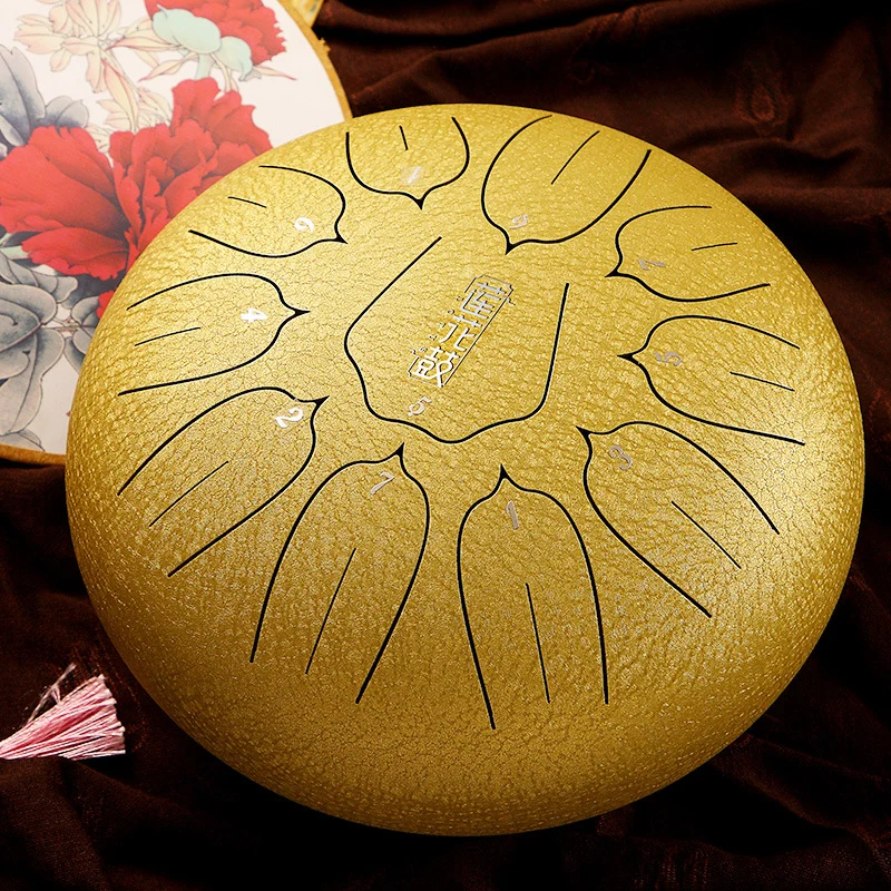 Hluru 10 Inch 11 Notes Lotus Steel Tongue Drum Ethereal Sound for Beginners & Stress Relief