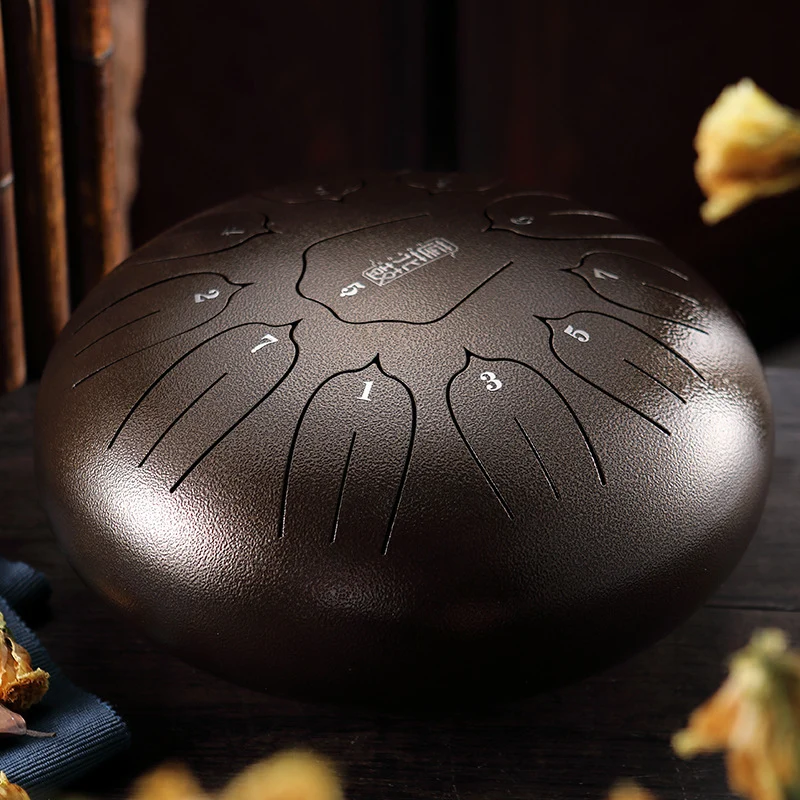 Hluru 10 Inch 11 Notes Lotus Steel Tongue Drum Ethereal Sound for Beginners & Stress Relief