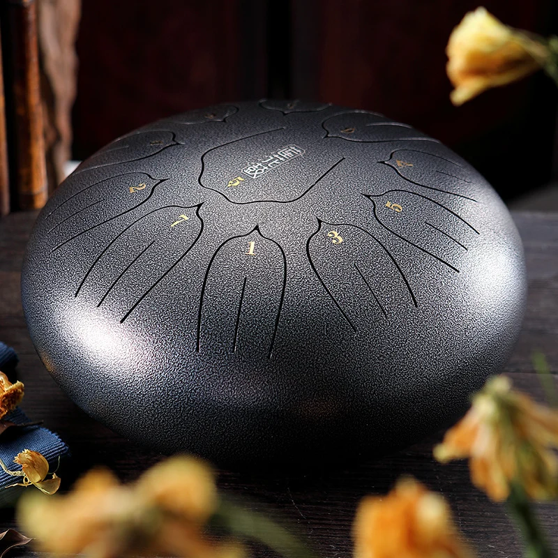 Hluru 10 Inch 11 Notes Lotus Steel Tongue Drum Ethereal Sound for Beginners & Stress Relief