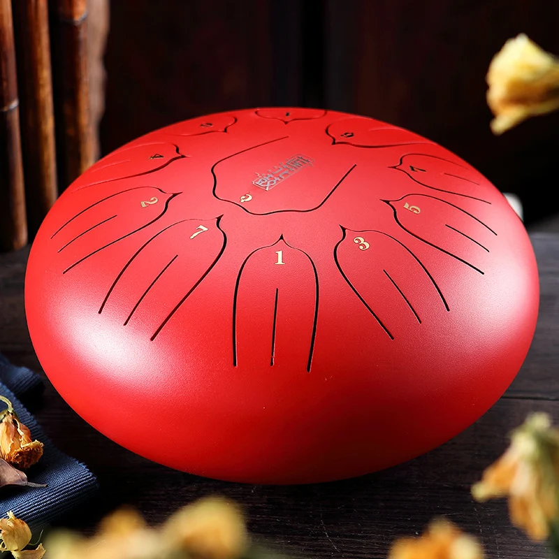 Hluru 12-Inch 11-Note Lotus Steel Tongue Drum for Sound Healing & Meditation