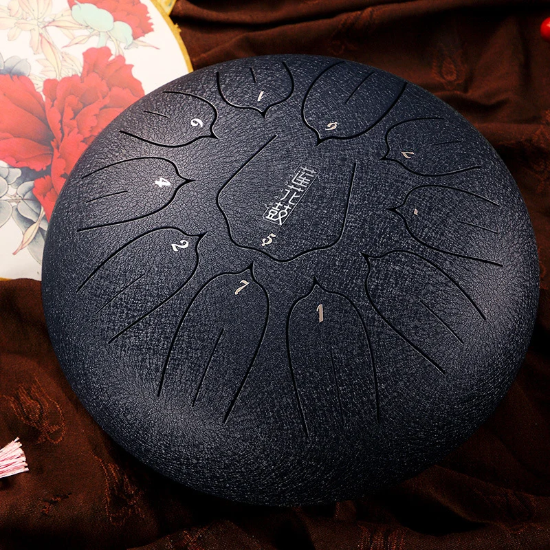 Hluru 12-Inch 11-Note Lotus Steel Tongue Drum for Sound Healing & Meditation
