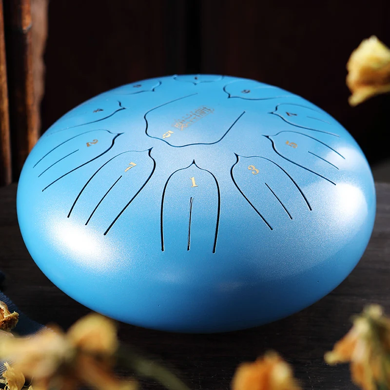 Hluru 12-Inch 11-Note Lotus Steel Tongue Drum for Sound Healing & Meditation