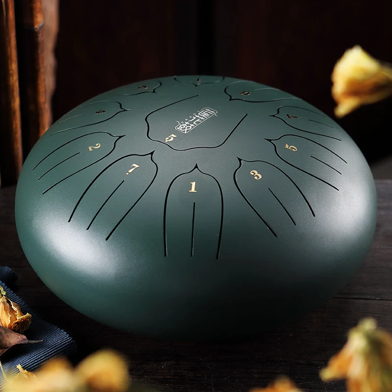 Hluru 12-Inch 11-Note Lotus Steel Tongue Drum for Sound Healing & Meditation