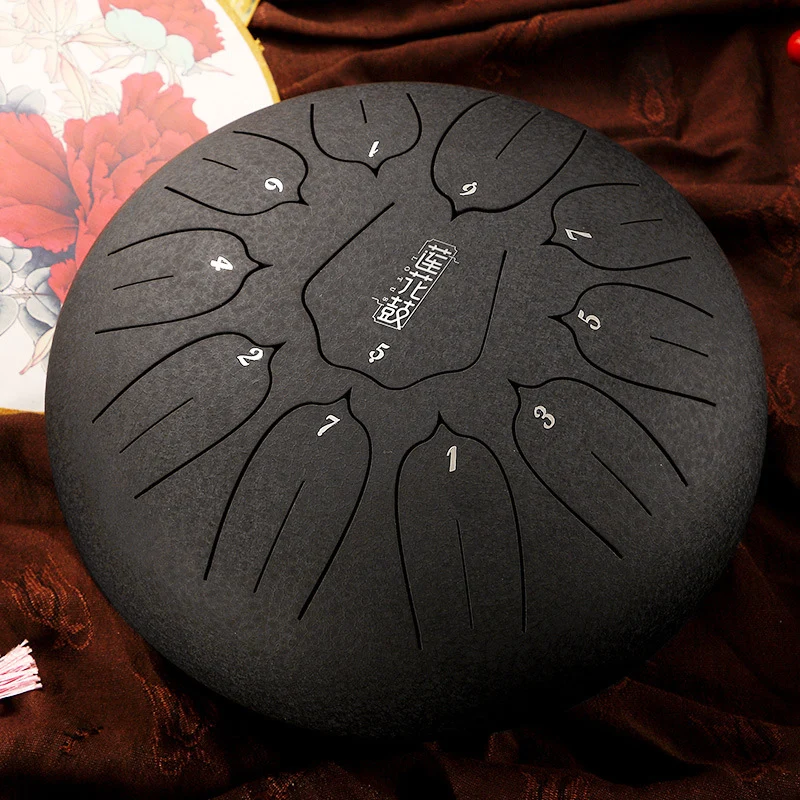 Hluru 12-Inch 11-Note Lotus Steel Tongue Drum for Sound Healing & Meditation