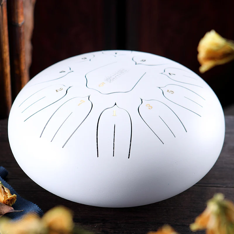 Hluru 12-Inch 11-Note Lotus Steel Tongue Drum for Sound Healing & Meditation