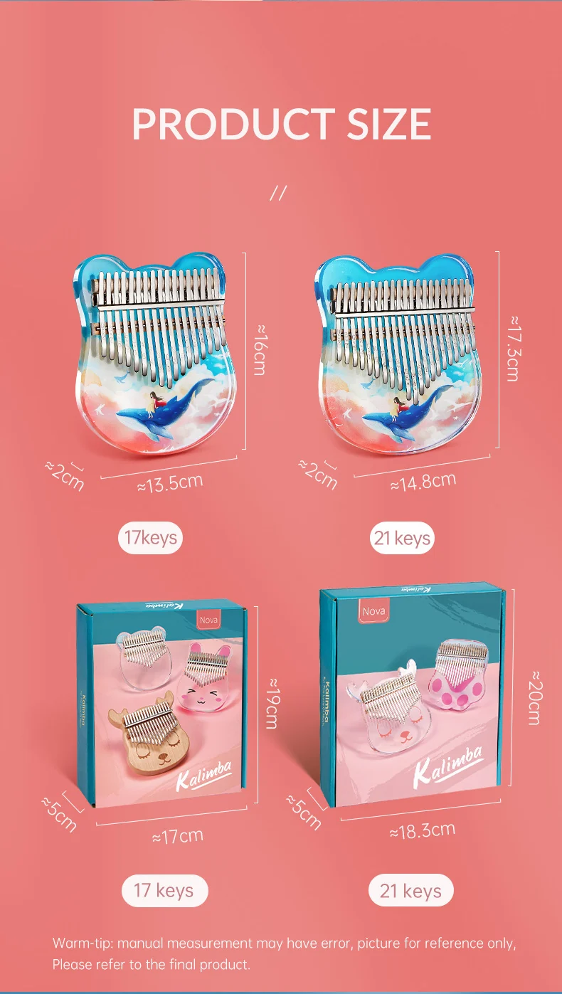 Zani Dream Cat Whale Kalimba Transparent Acrylic Finger Thumb Piano