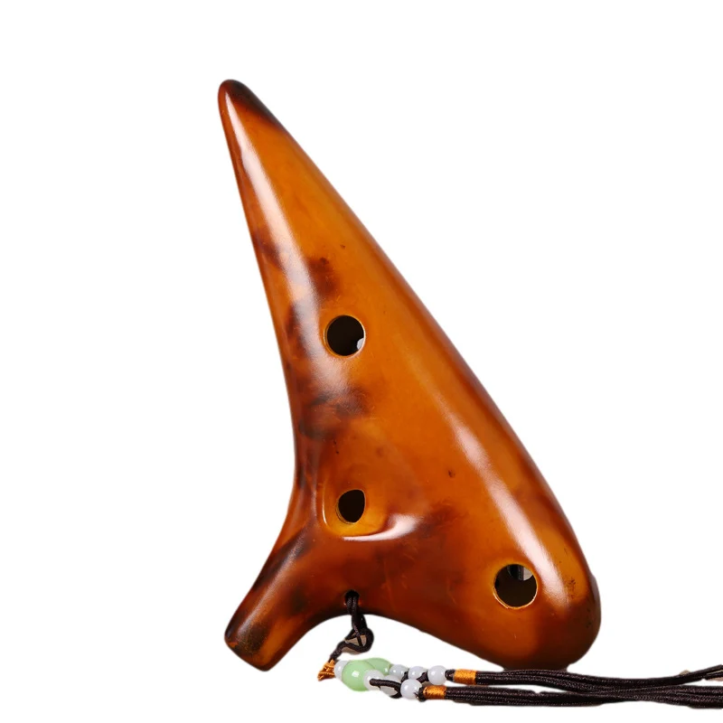 Amber Color 12 Hole Alto C Ocarina Flute Ceramic Ocarina