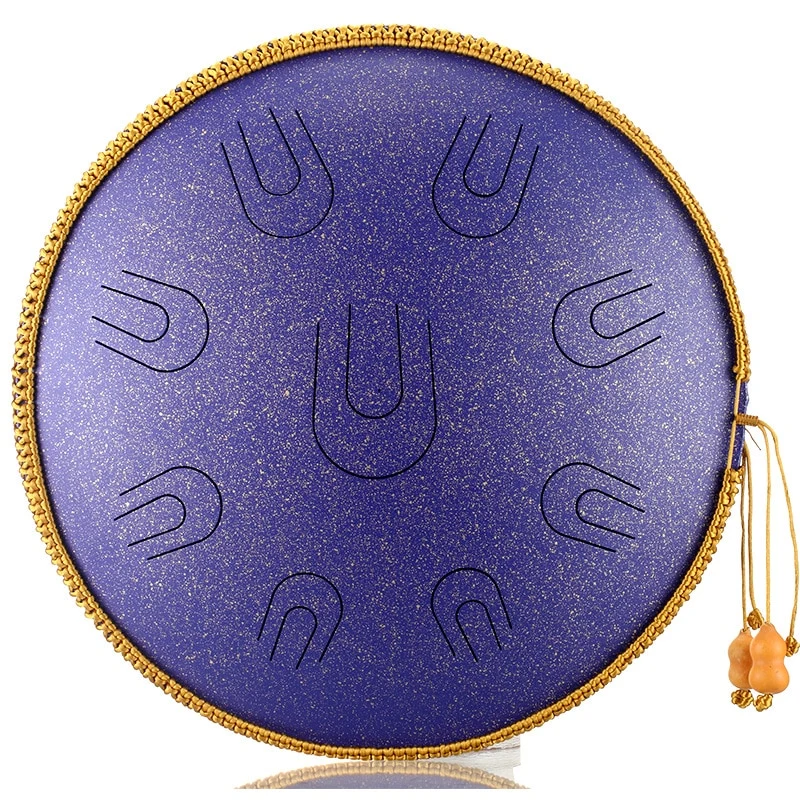 Hluru Copper steel 9 notes 14 inches D tones tongue drum Meditation Handpan tank hang drum