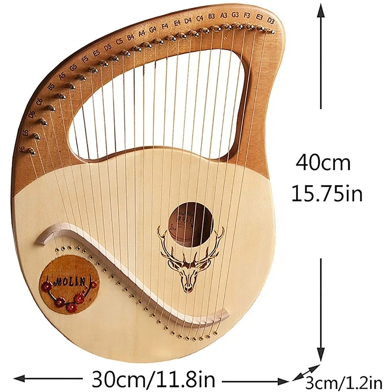 Molin 24 String Lyre Harp Greek Violin Wooden Lyre Instrument