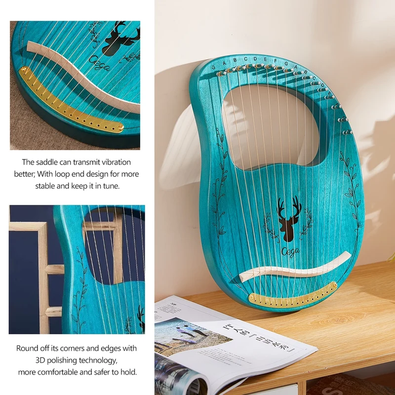 Cega 16-String Deer Lyre Harp Portable Solid Wood Harp