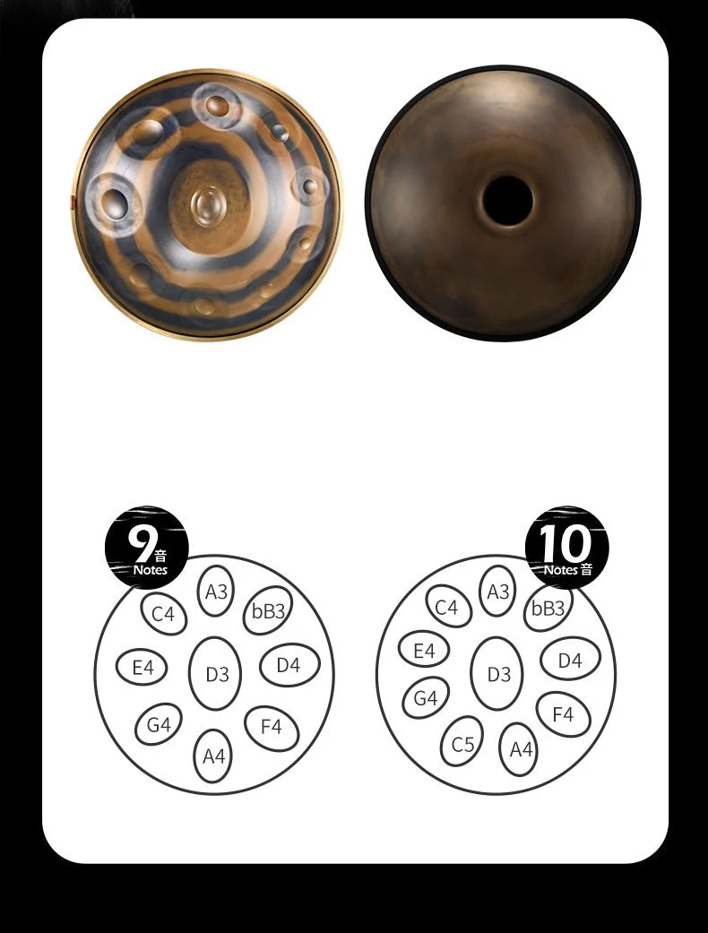 Generic Hluru Handpan Upgraded 9/10 Notes D Minor 440Hz Hand drum
