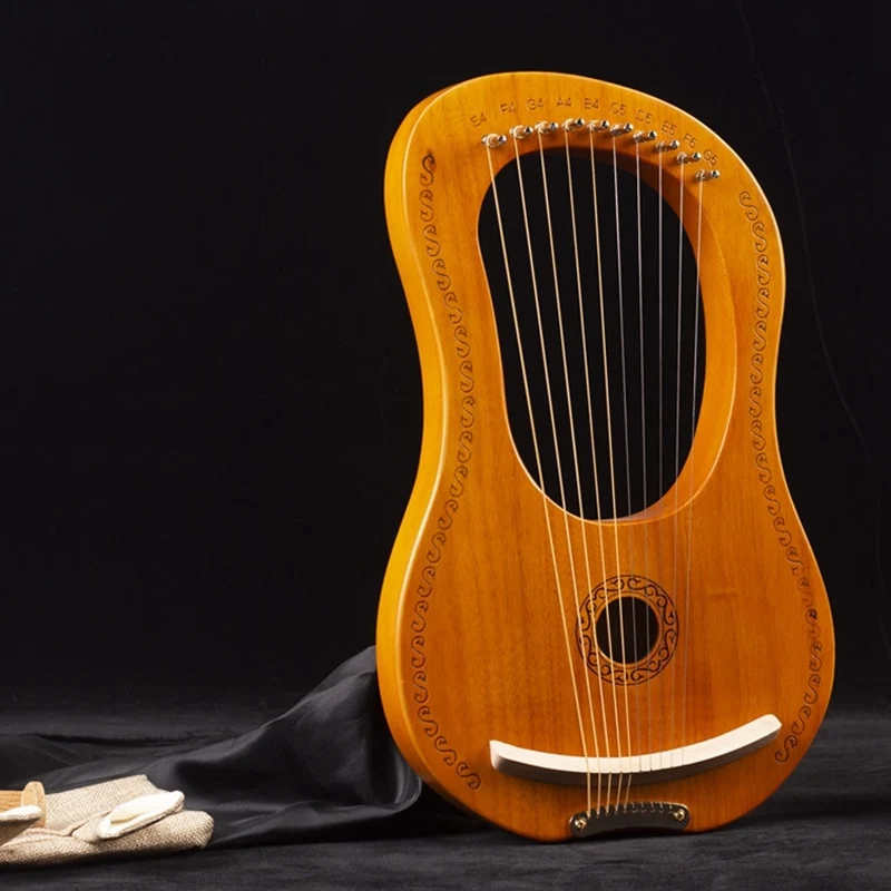 10 String Lyre Harp Mahogany with Carry Bag Tuning Tool