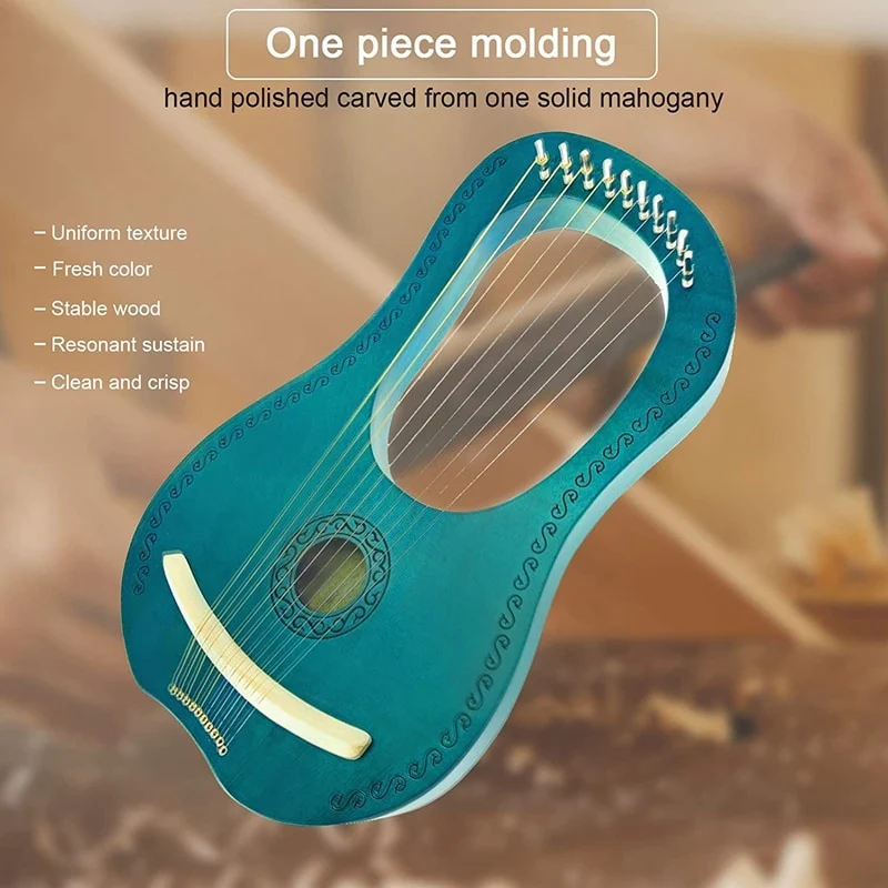 10 String Lyre Harp Mahogany with Carry Bag Tuning Tool