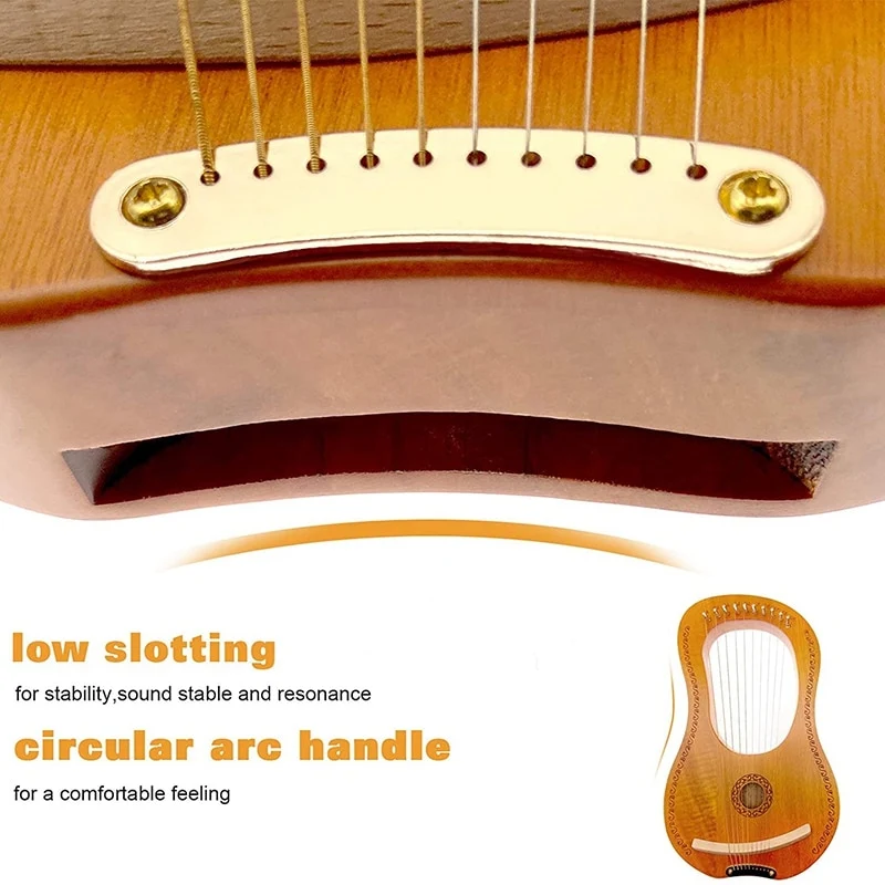10 String Lyre Harp Mahogany with Carry Bag Tuning Tool