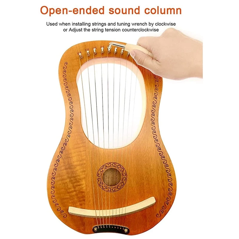 10 String Lyre Harp Mahogany with Carry Bag Tuning Tool