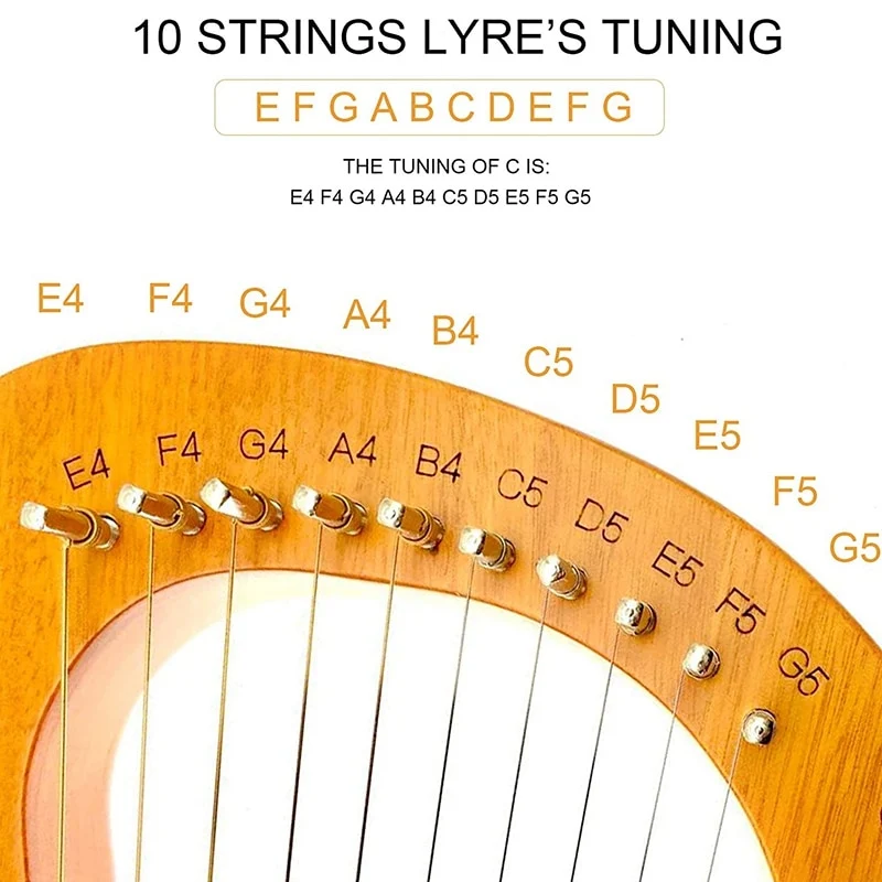 10 String Lyre Harp Mahogany with Carry Bag Tuning Tool