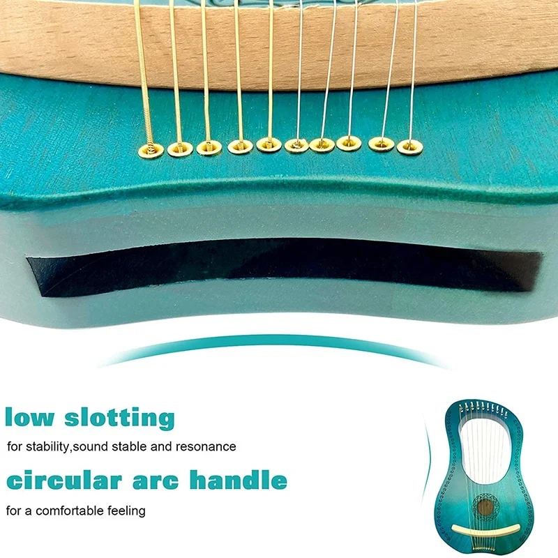 10 String Lyre Harp Mahogany with Carry Bag Tuning Tool