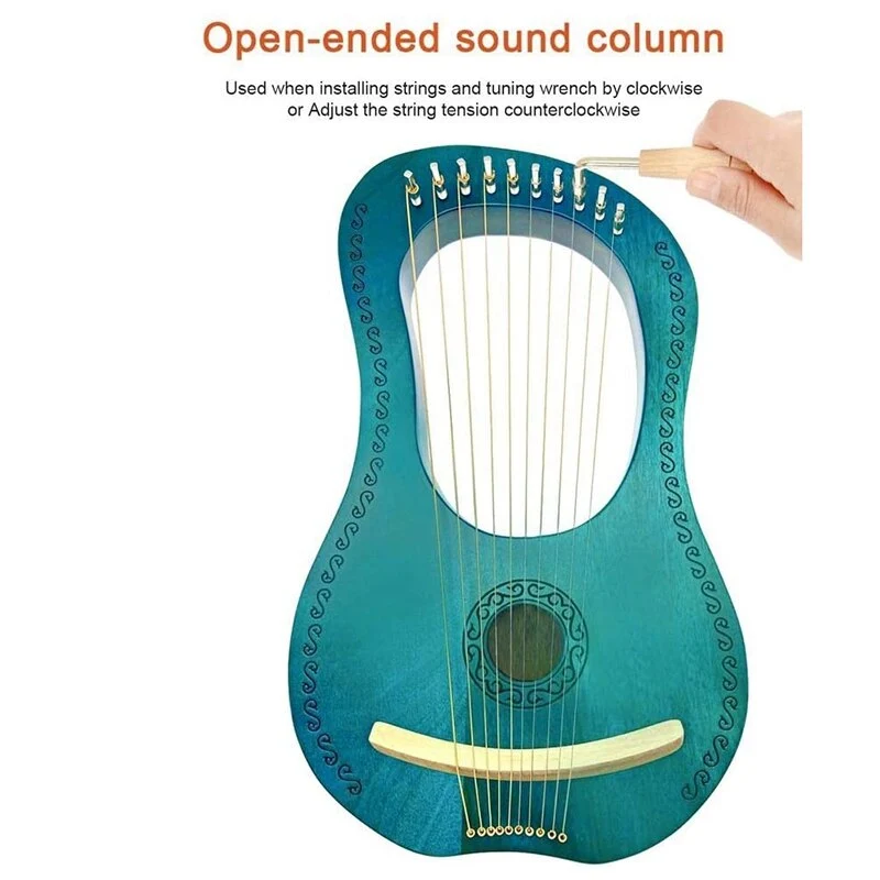 10 String Lyre Harp Mahogany with Carry Bag Tuning Tool