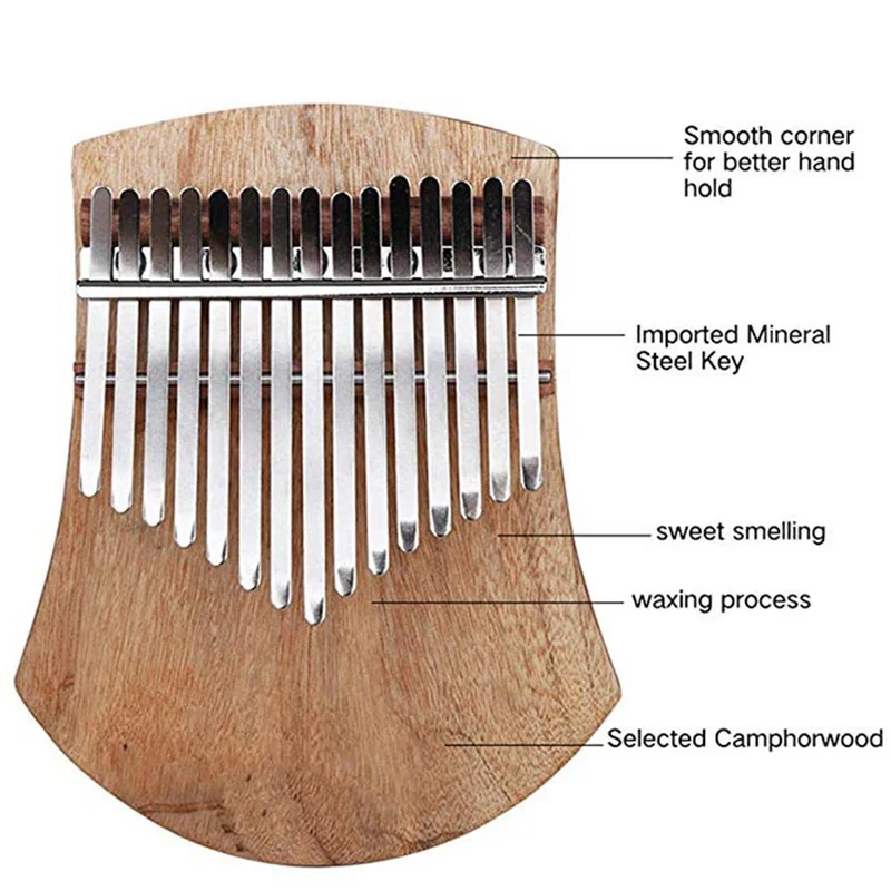 GECKO 17 Key Kalimba Solid Flat Board Camphor Wood Finger Thumb Piano Mbira