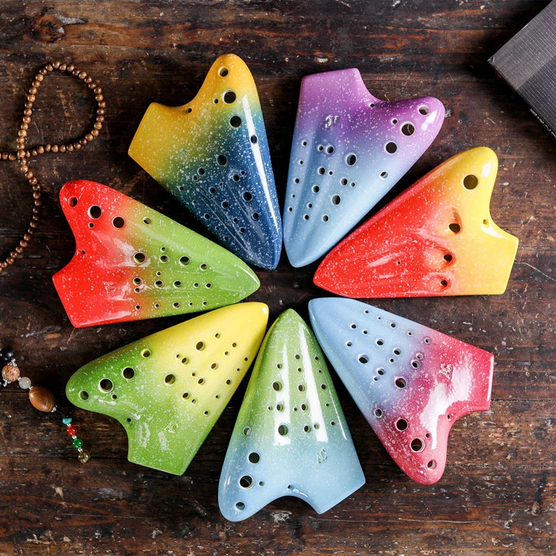 Triple Ocarina Three-tube AC tuned Smoked Burn Double Ocarina Starry Series