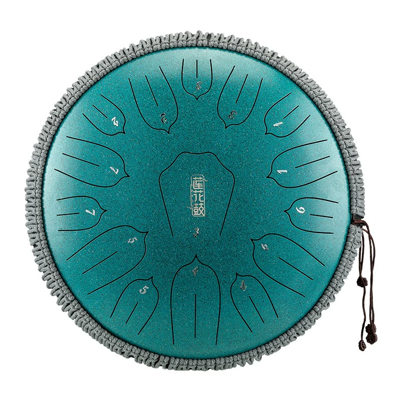 Hluru 14 Inch 15 Notes Steel Tongue Drum Lotus Rain Drum for Stress Relief