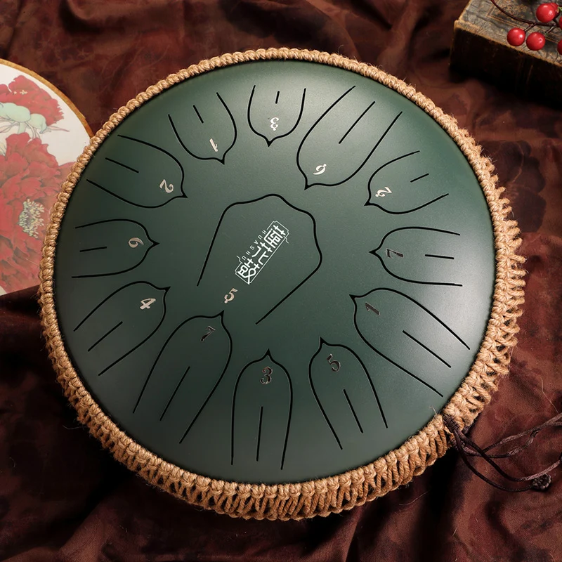 Hluru 14 Inch 15 Notes Steel Tongue Drum Lotus Rain Drum for Stress Relief