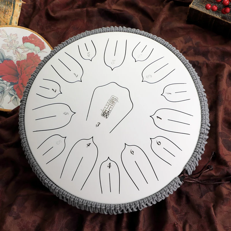 Hluru 14 Inch 15 Notes Steel Tongue Drum Lotus Rain Drum for Stress Relief